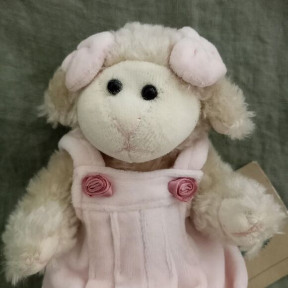 Boyds Bears White Lamb Pink Velvet Overalls 8" Elspethe Ewe Plush Stuffed NWT - Picture 3 of 8